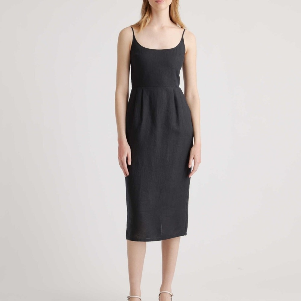 Sleek Black Midi Slip Dress - Women's